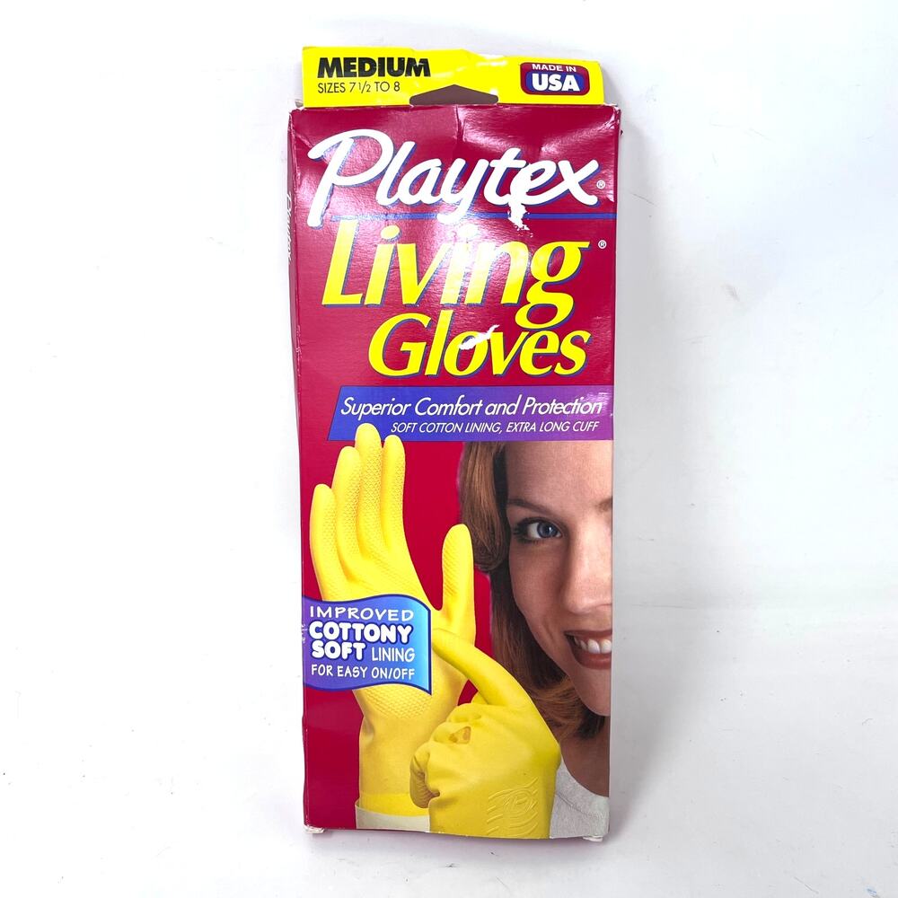 Playtex Living Gloves Medium Vintage Yellow Lined Fits Sizesโ 7 1/2 - 8 NOS 90s